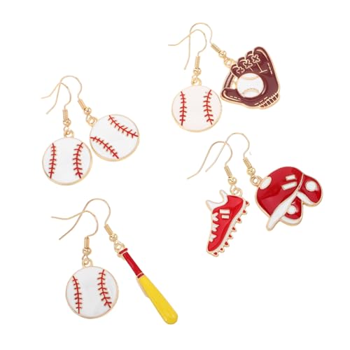 Healvian 4paar Baseball-ohrringe Für Mädchen Mit Asymmetrischem Hut Und Schlägerdesign Verspielter Sport-schmuck Für Baseball-accessoires Und Cartoon-accessoires von Healvian