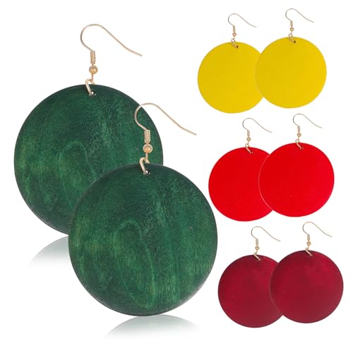 Healvian 4 Paar Holzohrringe Rund Leicht Geometrisch Hängend Modisch Damen Mädchen Boho Ohrringe in Gelb Rot Weinrot Ohrhaken Vielseitig für Alltag Party Hochzeit Healvian 4 Paar Holzohrringe Rund Leicht Geometrisch Hängend Modisch Damen Mädchen Boho Ohrringe in Gelb Rot Weinrot Ohrhaken Vielseitig für Alltag Party Hochzeit von Healvian