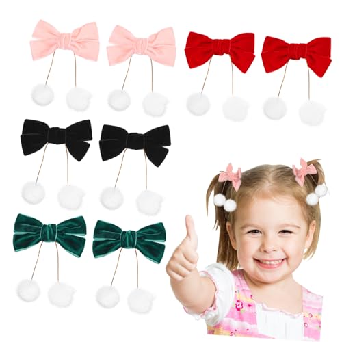 Healvian 4paare Samt Haarschleifen Für Mädchen Mit Schleifen Und Fellball-design Haarnadeln Für Weihnachten Haarschmuck Für Kleinkinder Und Junge Mädchen von Healvian