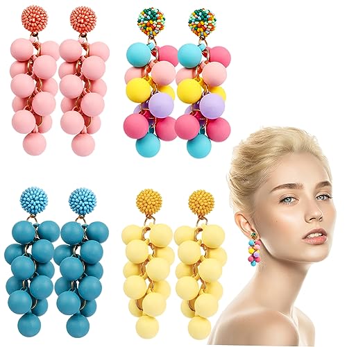 Healvian 4 Paare Ball Ohrringe für Damen Langhängende Ohrringe Regenbogenfarben Leichte Bequeme Perlen Ohrhänger Strand Attraktives Modeschmuck Healvian 4 Paare Ball Ohrringe für Damen Langhängende Ohrringe Regenbogenfarben Leichte Bequeme Perlen Ohrhänger Strand Attraktives Modeschmuck von Healvian