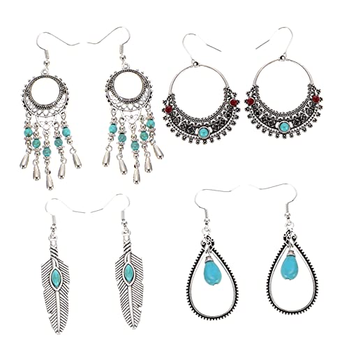Healvian 4 Paare Boho Stil Türkis Ohrringe Hängende Ohrschmuck für Damen Wiederverwendbare Ohrringe für Partys und Besondere Anlässe Healvian 4 Paare Boho Stil Türkis Ohrringe Hängende Ohrschmuck für Damen Wiederverwendbare Ohrringe für Partys und Besondere Anlässe von Healvian