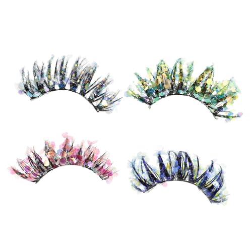 Healvian 4 Paare Bunte Natürliche Leichte Falsche Wimpern Leuchtende Nachtlicht eyelashes Handgefertigt Bequem Wiederverwendbar für Party Alltag und Bühnenauftritte make up von Healvian