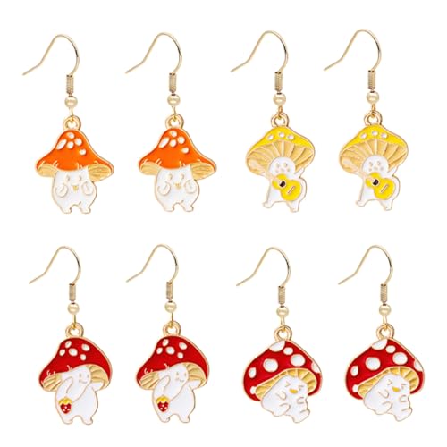 Healvian 4 Paare Cartoon Pilz Ohrringe Damen Baumelnde Ohrhänger Niedliches Design Leicht Hautfreundlich Modisch Schmuck von Healvian