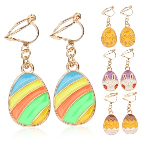 Healvian 4 Paare Clip Ohrringe Eier Design Kinderschmuck Ohrclips Ohrlöcher Kurze Bunte Dangle Ohrringe für Mädchen Festliche Ohrhänger zu Ostern Langlebig und Modisch von Healvian