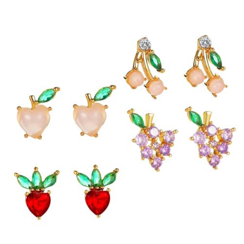 Healvian 4 Paare Fruchtige Ohrstecker für Damen Kreative Ohrringe mit Funkelnden Zirkonia für Valentinstag Weihnachten oder Geburtstagsfeiern Leicht Passend zu Jedem Outfit Healvian 4 Paare Fruchtige Ohrstecker für Damen Kreative Ohrringe mit Funkelnden Zirkonia für Valentinstag Weihnachten oder Geburtstagsfeiern Leicht Passend zu Jedem Outfit von Healvian