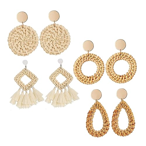 Healvian 4 Paare Geometrische Handgefertigte Rattan Ohrringe für Damen Anhänger Ohrringe Partys Besondere Anlässe Healvian 4 Paare Geometrische Handgefertigte Rattan Ohrringe für Damen Anhänger Ohrringe Partys Besondere Anlässe von Healvian