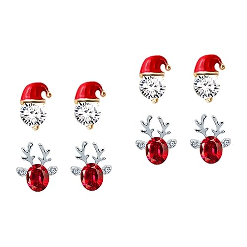 Healvian 4 Paare Weihnachts Ohrringe Damen Ohrstecker Weihnachtsmütze Gold Rot Weihnachts Schmuck für Frauen Festliche Ohrhänger für Xmas Party von Healvian