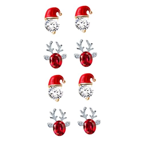 Healvian 4 Paare Weihnachtsohrringe Damen Weihnachtsmann Mütze und Geweih Ohrstecker Festlich Modisch für Weihnachten Party von Healvian