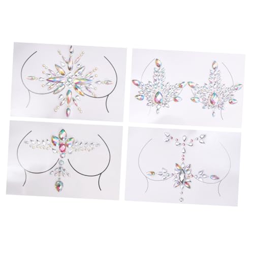 Healvian 4 Sätze Brust Edelsteine Strasssteine Aufkleber Acryl Körperschmuck Selbstklebend für Festival Party Kostüm DIY Brustdekor von Healvian