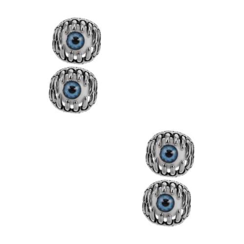Healvian 4 Stck. Herrenring Evil Eye mit Blauem Schädel Augenmotiv Gothic Biker Schmuck für Halloween Verkratztresistent Glatte Innenfläche für Männer von Healvian