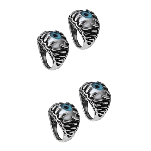 Healvian 4 Stck. Herrenring Evil Eye mit Drachenkralle und Augen Blauer Gothic Biker Schmuck Hochwertigem Poliert Kratzfest für Halloween und Besondere Anlässe von Healvian