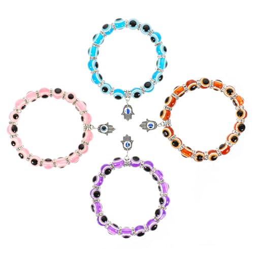 Healvian 4stücke Schmuck Armband Damen Mit Bösem Blick Augen Armband Für Mädchen Modearmband Personalisiertes Handgelenk Schmuck Handgelenk Dekoration Kette Perlen Armbänder von Healvian