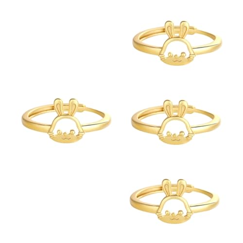 Healvian 4 Stück Bunny Ring Verstellbarer Tier Ring für Damen Kreatives Design Goldfarbe Einstellbare Öffnung Elegantes für Partys Besondere Anlässe von Healvian