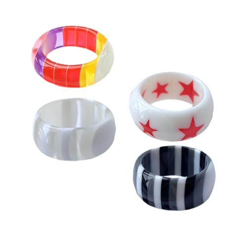Healvian 4 Stück Bunte Resin Damenringe Dekorative Fingerringe Leichte Mehrfarbige Kleine Finger Ringe Stilvolles für Frauen und Mädchen von Healvian