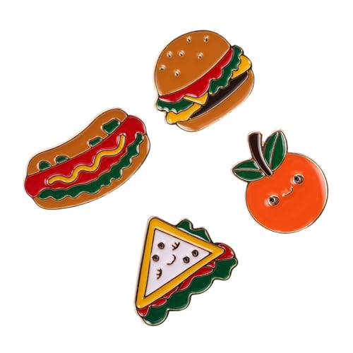 Healvian 4stücke Cartoon-burger-anstecker Aus Legierung Süße Nahrungsmittel-broschen Für Taschen Und Kleidung Lustige Rucksack-taschennadeln Zur Dekoration von Healvian