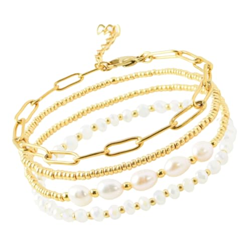 Healvian 4 Stück Elegantes Teiliges Perlen und Armbandset Damen Schmuckset Vielseitige Armreifen Kombinationen für Frauen als zu Valentinstag Weihnachten und Festen von Healvian