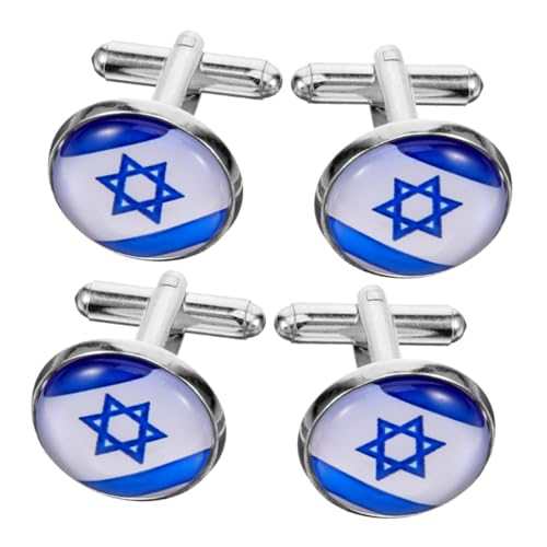 Healvian 4 Stück Israelische Manschettenknöpfe Teilig Herren Hemdschmuck mit Polierter Oberfläche Robuste Anzug Accessoires Israel Flagge Motiv für Hochzeit Business und Festliche Anlässe von Healvian