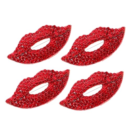 Healvian 4 Stück Lippen Brosche mit Funkelnden Strasssteinen Teiliges Anstecknadeln für Damen Antirutschfest für Anzüge Kleider Schals und Festliche Anlässe von Healvian
