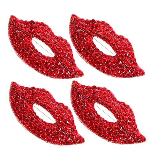 Healvian 4 Stück Lippenbroschen mit Funkelnden Strasssteinen Antirutsch Anstecknadeln Legiertem für Damen Schmuckpins für Kleider Jacken Schals Vielseitiges Accessoire für Business und von Healvian