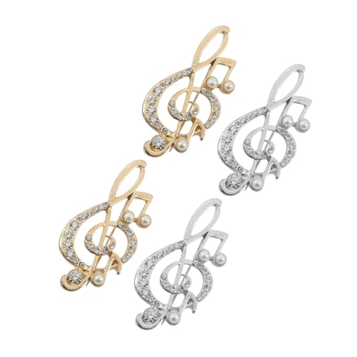 Healvian 4 Stück Musikalische Noten Broschen Teilig Gold und Silber mit Strass Modische Anstecknadeln für Damen und Mädchen Elegantes Schmuckaccessoire für Anzug Schal Hochzeit und Alltag von Healvian