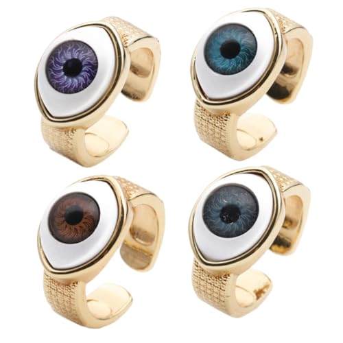 Healvian 4 Stück Offene Kupfer Ringe Evil Eye Verstellbar Leicht Modisch Unisex Schmuck für Damen Herren Alltag Party von Healvian