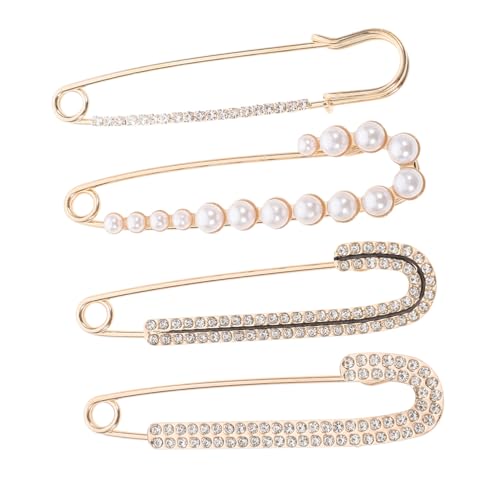 Healvian 4 Stück Perlen Sicherheitsnadeln Set Dekorative Broschen für Kleidung Vielseitige Taillenklemmen mit Strass Anstecknadeln für Cardigans und Hosen Robust und Stilvoll von Healvian