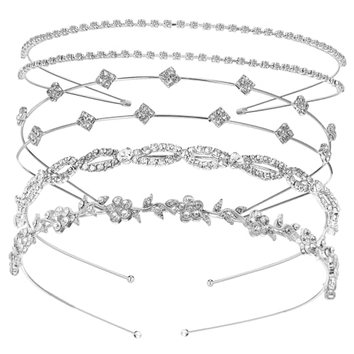 Healvian 4 Stück Perlenstirnband Brautkopfbedeckung Brautjungfern Mädchen Party Braut Stirnband deko Stirnbänder für die Braut dünne Stirnbänder Frau Haarband Metall Silver von Healvian
