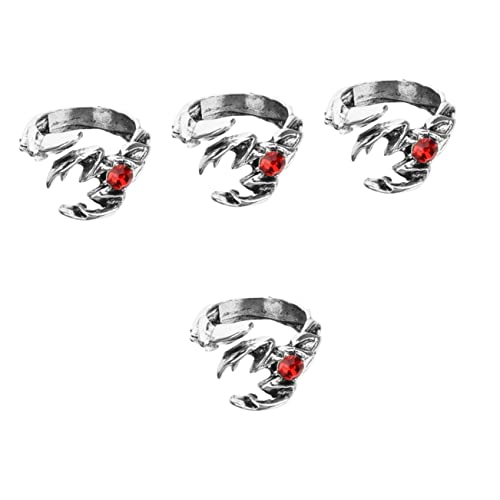Healvian 4 Stück Punk mit Offenem Design Roter Rhinestone Skorpionring für Modisches Accessoire Verstellbar für Partys Besondere Anlässe von Healvian
