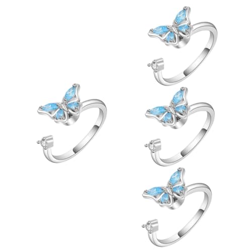 Healvian 4 Stück Rotierender Schmetterlingsring Verstellbarer Schmetterlingsring Frauen Verstellbare Ringe Strassringe Schmetterling Offener Ring Schmuckschmuck Für Frauen Kupfer von Healvian