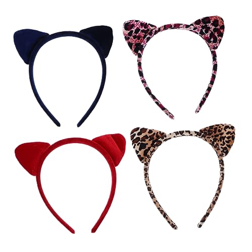 Healvian 4stücke Katzenohr-haarreif Mit Leopardenmuster Elastischer Stirnband Für Halloween-party Kopfschmuck Für Mädchen Und Frauen Bequemer Für Festlichkeiten von Healvian