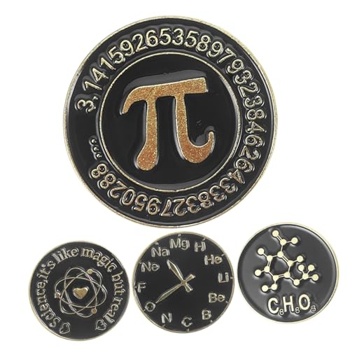 Healvian 4 Stück Schwarze Runde Broschen mit Mathe Wissenschaftssymbolen Emaille Anstecknadeln Modische Pins für Frauen Dekorative Kleidung Rucksack und DIY Schmuckaccessoires von Healvian