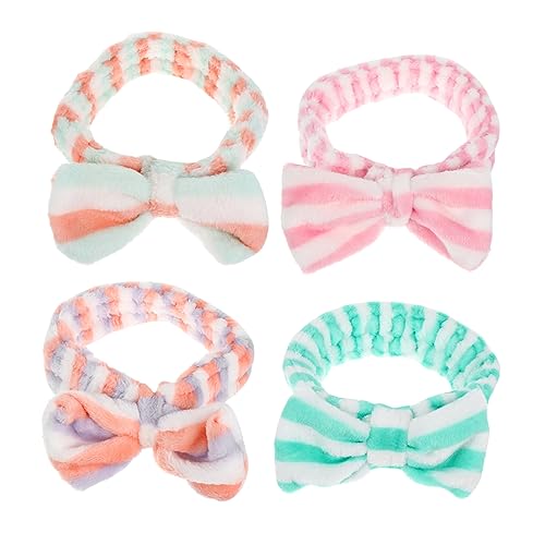 Healvian 4stücke Elastisches Bowknot Makeup Stirnband Aus Korallenfleece Süßes Haarband Für Waschen Des Gesichts Und Makeup-anwendungen Geeignet Für Damen von Healvian