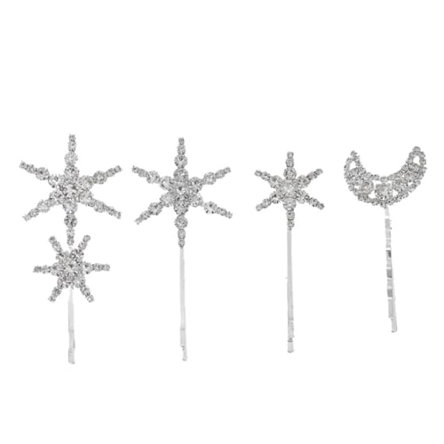 Healvian 4 Stück Strass Haarspangen Silber mit Stern und Mond Design Kreative Haarklammern für Damen und Mädchen Hitzebeständig Robust Modischer Haarschmuck für Alltag und Fest von Healvian