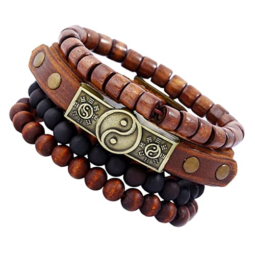Healvian 4stücke Lederarmband Damen Stapelbare Armbänder Mit Holzperlen Ästhetische Armbänder Für Täglichen Gebrauch von Healvian
