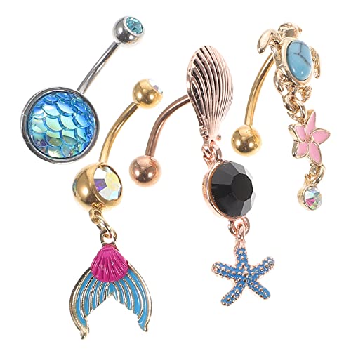 Healvian 4 Stück Teiliges Bauchnabelpiercing aus mit Blumen Schildkröten Meerjungfrau und Muschel Motiven Hautfreundlich und Glänzend als Körperschmuck für Damen und von Healvian
