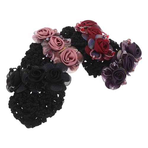 Healvian 4 Stück Teiliges Blumige Haarnetz Dutt-halter Netz-haarklammer mit Stoffblumen für Damen Leichtes Komfortables Koreanisch-japanisches Design Fester Griff Vielseitig für Alltag und von Healvian