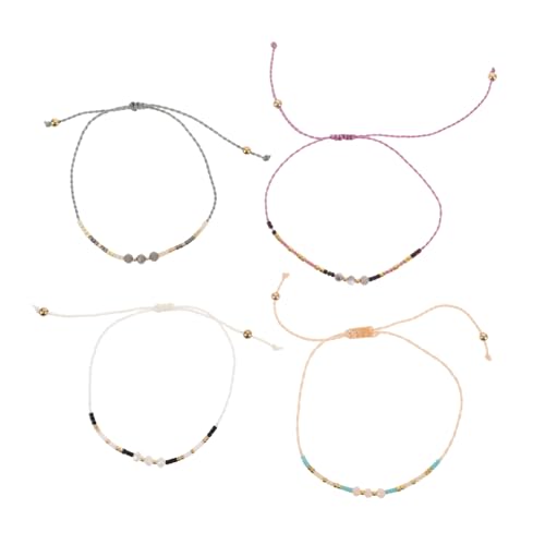 Healvian 4stücke Kristallperlen Armband Handgefertigt Mit Natürlichen Reisperlen Geflochtene Fußkettchen Für Damen Boho Stil Kristallschmuck Als Sommer Accessoire Verstellbar Für von Healvian