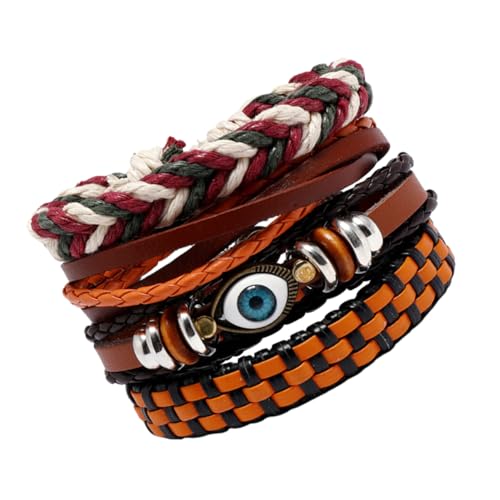 Healvian 4stücke Geflochtenes Armband Im Bohemia-stil Armband Mit Handgelenkskette Für Männer Handgelenk-accessoire Aus Pu-material Zum Tragen Bei Partys Und Alltag von Healvian