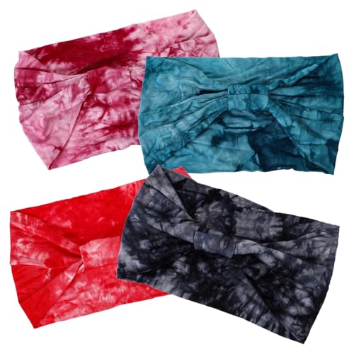 Healvian 4 Stück Teiliges Boho Stirnband Damen Breit Geknotete Sport Haarbänder aus Elastischem Material Schweißabsorbierend Vielseitig für Yoga Laufen Radfahren Modisch in Rot Schwarz von Healvian