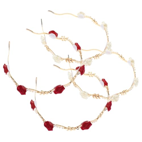 Healvian 4 Stück Teiliges Braut Stirnband mit Perlen Rosen und Blättern Leichter Haarreif Eleganter Hochzeitsschmuck für Braut und Brautjungfern Romantisches Retro Design von Healvian