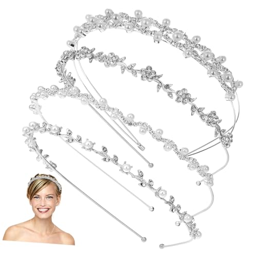 Healvian 4 Stück Teiliges Braut haarband mit Strass Perlen Stabiler für Hochzeit Funkelnde Tiara Stirnbänder Eleganter Brautschmuck für Damen Brautjungfern von Healvian