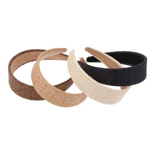 Healvian 4 Stück Teiliges Damen Haarband aus Geflochtenem Raffiabast Bequemer Leichter Haarreifen für Freizeit Sport und Alltag Modischer Haarschmuck für Mädchen und Frauen Zufällige Farbe von Healvian
