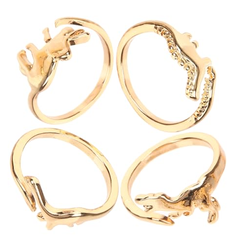 Healvian 4 Stück Teiliges Dinosaurier Ring Offen Verstellbar Geometrische Tier Fingerringe für Damen und Mädchen Modischer Statement Schmuck für Partys und Geschenke von Healvian