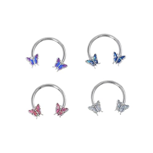 Healvian 4 Stück Teiliges Edelstahl Horseshoe Hoops Gauge Ohrringe in Weiß Rosa Modische Septum und Tragus Piercing Schmuck für Damen Stilvolles Einfach Kombinierbares Ohrschmuck von Healvian