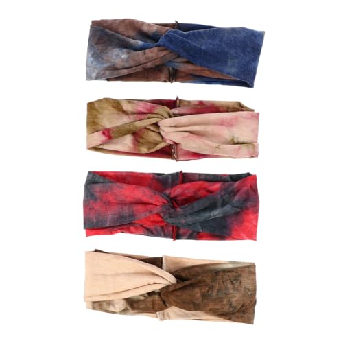 Healvian 4 Stück Teiliges Elastisches Sporthaarband Damen Weiches Geknotetes Stirnband mit Rutschfester Boho Vielseitig für Yoga Fitness und Sommer Farben Schwarz Rot Blau Khaki Weinrot von Healvian