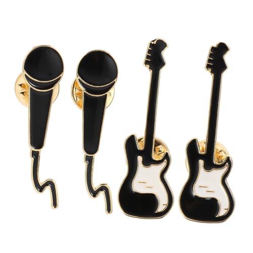 Healvian 4 Stück Teiliges Gitarren und Mikrofon Broschen aus Legierung Kreative Anstecknadeln für Kleidung und Karneval Lebensechte Miniatur Gitarrenbroschen für Gitarrenliebhaber und von Healvian