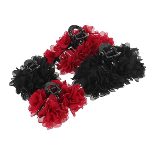 Healvian 4 Stück Teiliges Haarklammer Rosenblüten Dekorative Haarspangen für Frauen Langlebige Blüten-krallenklemmen Schwarz und Rot Geeignet für Dutt Chignon und Seitliche Frisuren von Healvian