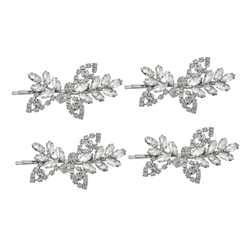 Healvian 4 Stück Teiliges Haarschmuck Damen mit Funkelnden Strassblättern Silberne Haarspangen Vielseitige Haarnadeln für Hochzeit Party und Alltag Modisches Accessoire für Frauen von Healvian