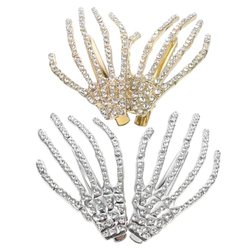 Healvian 4 Stück Teiliges Halloween Haarschmuck mit Strass Skelett Hand Haarspangen Strapazierfähige Duckbill Clips für Damen und Mädchen für Halloween Feiern und Festlichkeiten von Healvian
