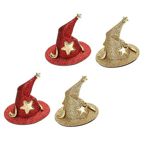 Healvian 4 Stück Teiliges Hexenhut Haarspangen Halloween Haarschmuck Glitzernd Dekorative Haarclips für Damen Kostüm Party Cosplay Gold Rot Mix Langlebig und Funkelnd von Healvian